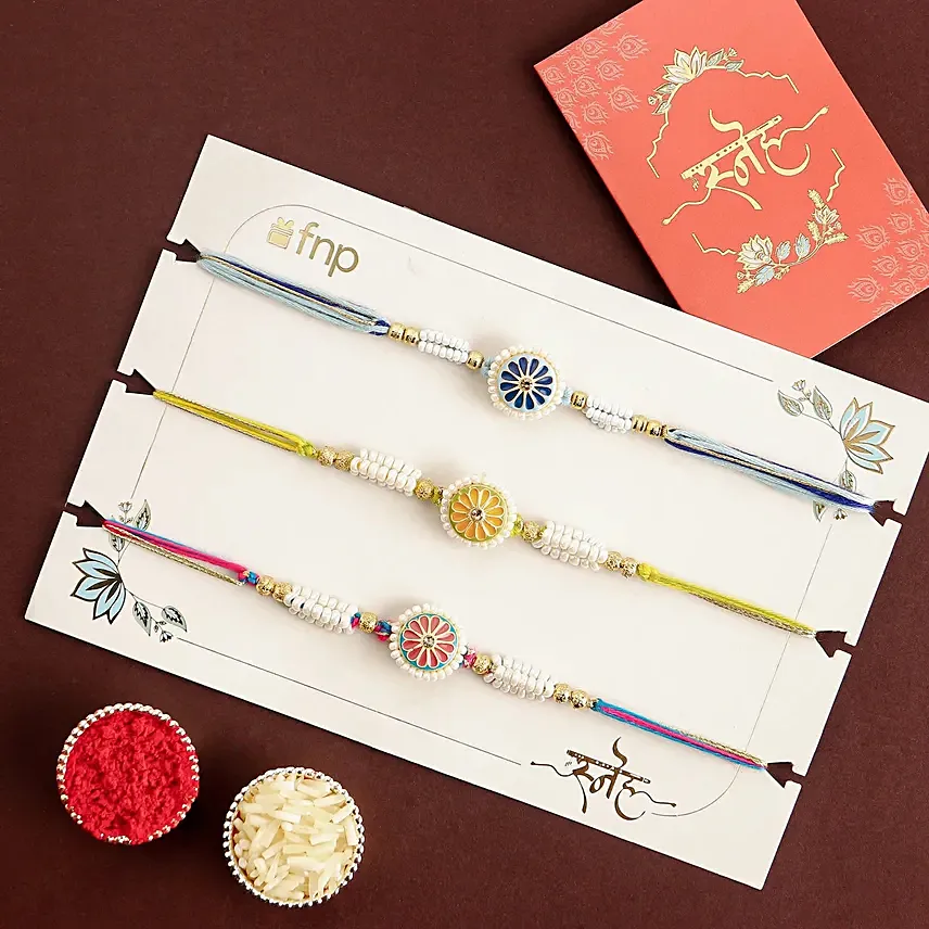 Floral Heritage Round Rakhi Set of 3: Rakhi Delivery