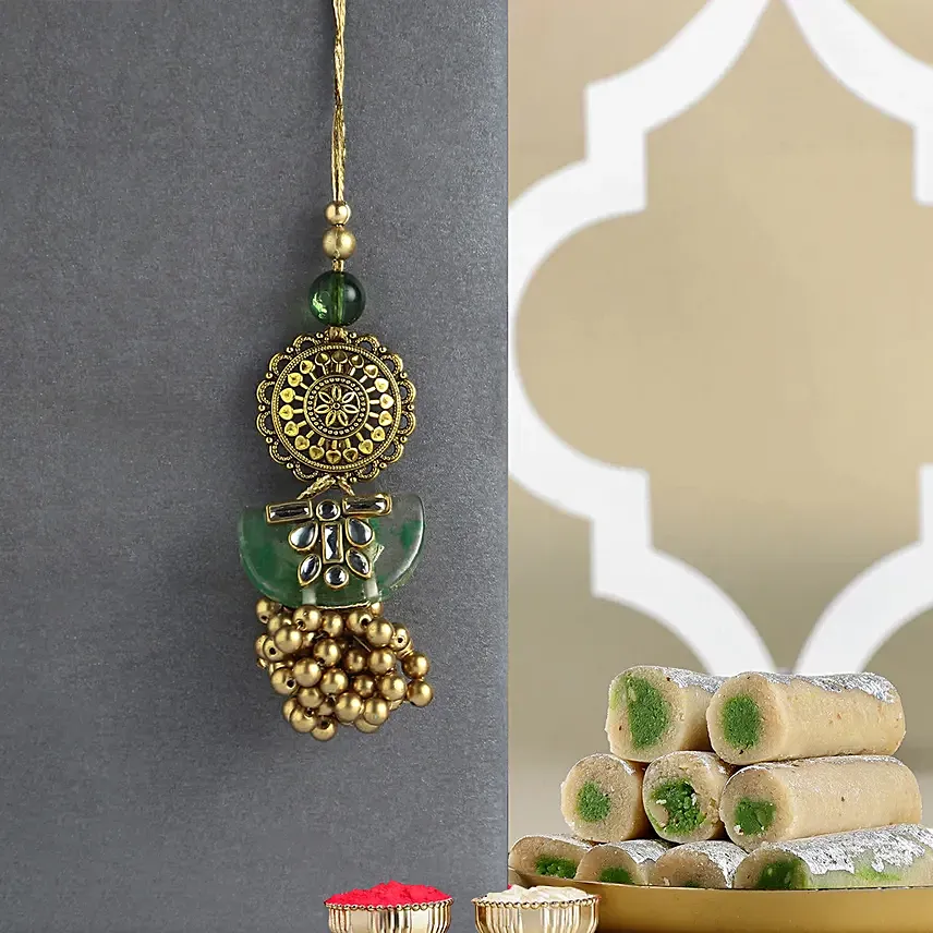 Jeweled Jade Affair Lumba N Kaju Roll: Lumba Rakhi