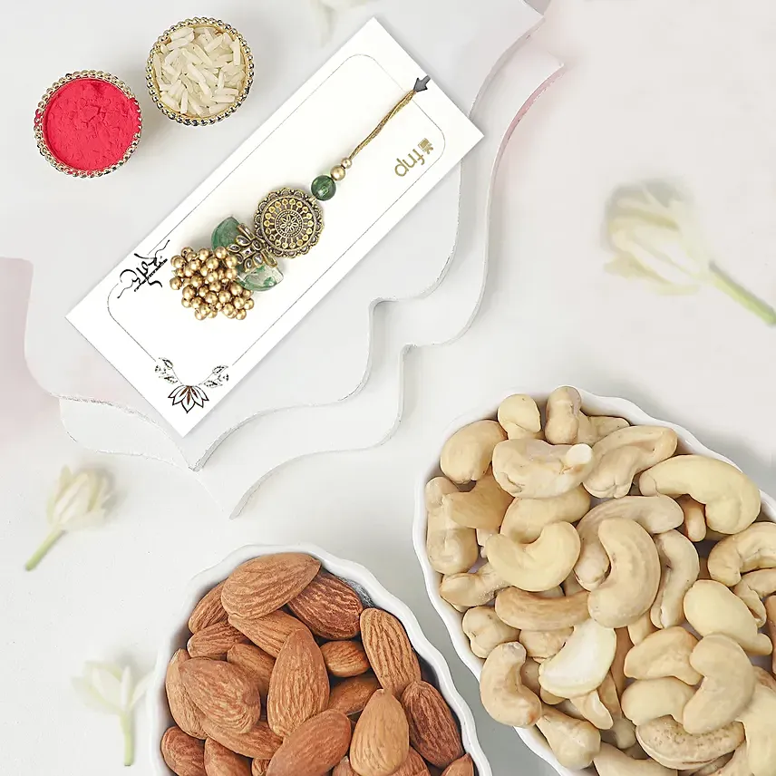 Jeweled Jade Affair Lumba With Almonds and Cashew: Rakhi With Dryfruits