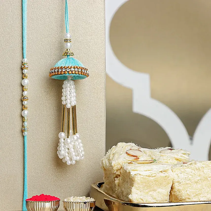Jhumar Lumba Rakhi Set N Soan Papdi Delight: Rakhi with Sweets