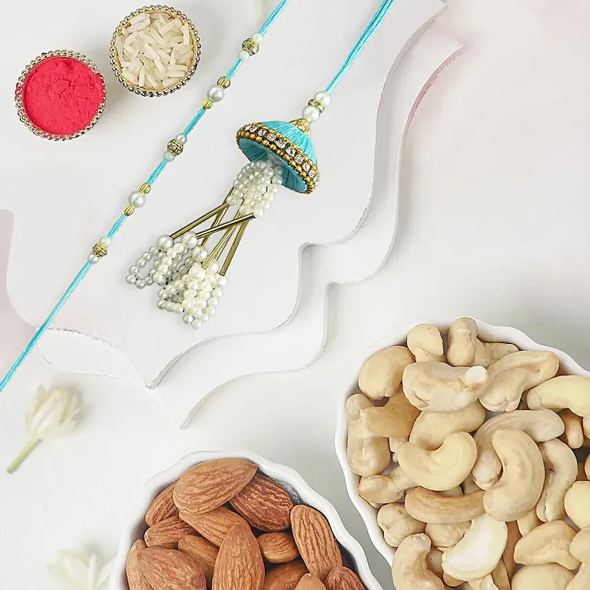 Jhumar Lumba Rakhi Set With Almonds and Cashew: Lumba Rakhi