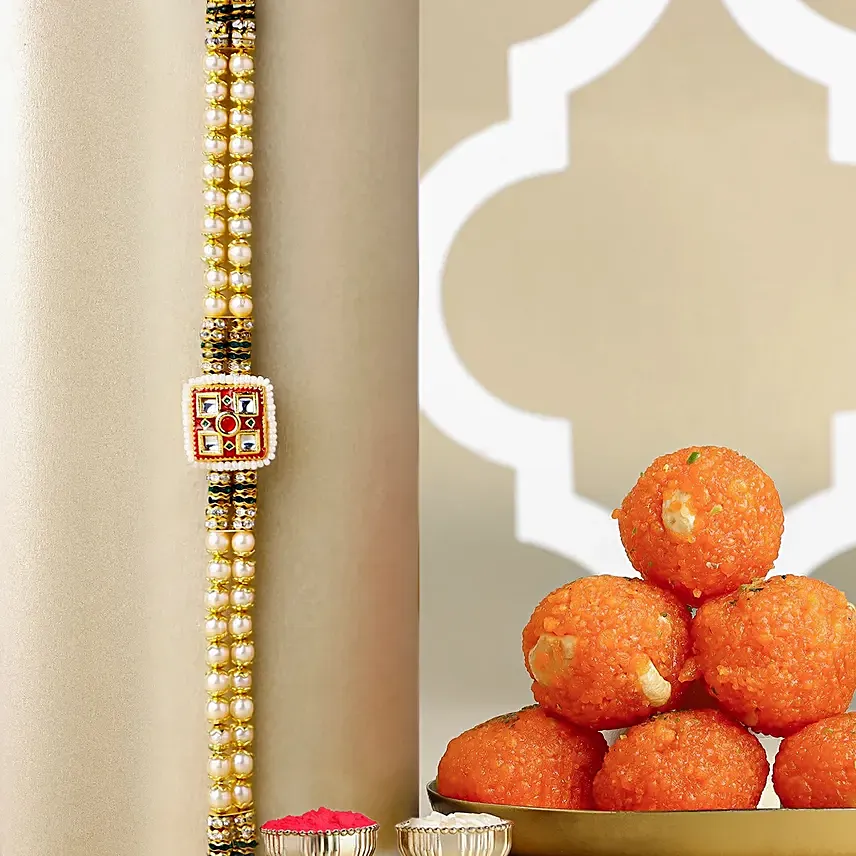 Regal Ethnic Rakhi N Motichoor laddoo: Rakhi with Sweets