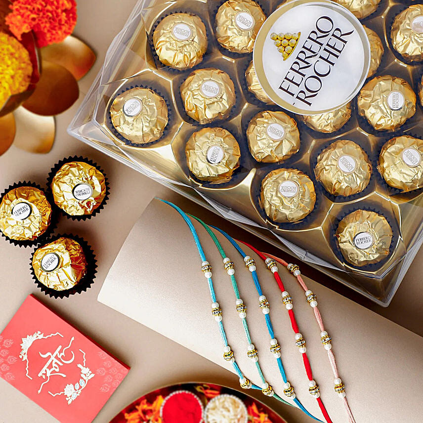 Understated Elegance Rakhi Bundle N Ferrero Rocher 24 Pcs: Ethnic Rakhi 