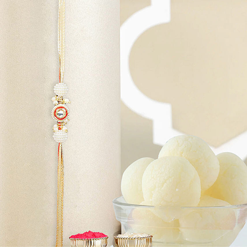 Crimson Majestic Pearl Rakhi N Rasgulla: Ethnic Rakhi 