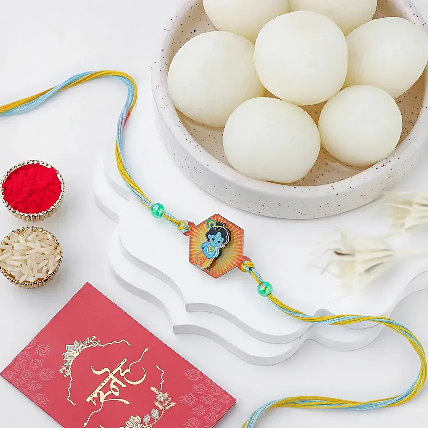 Enchanting Love in 3D Krishna Rakhi N Sweeet Treats: Kids Rakhi