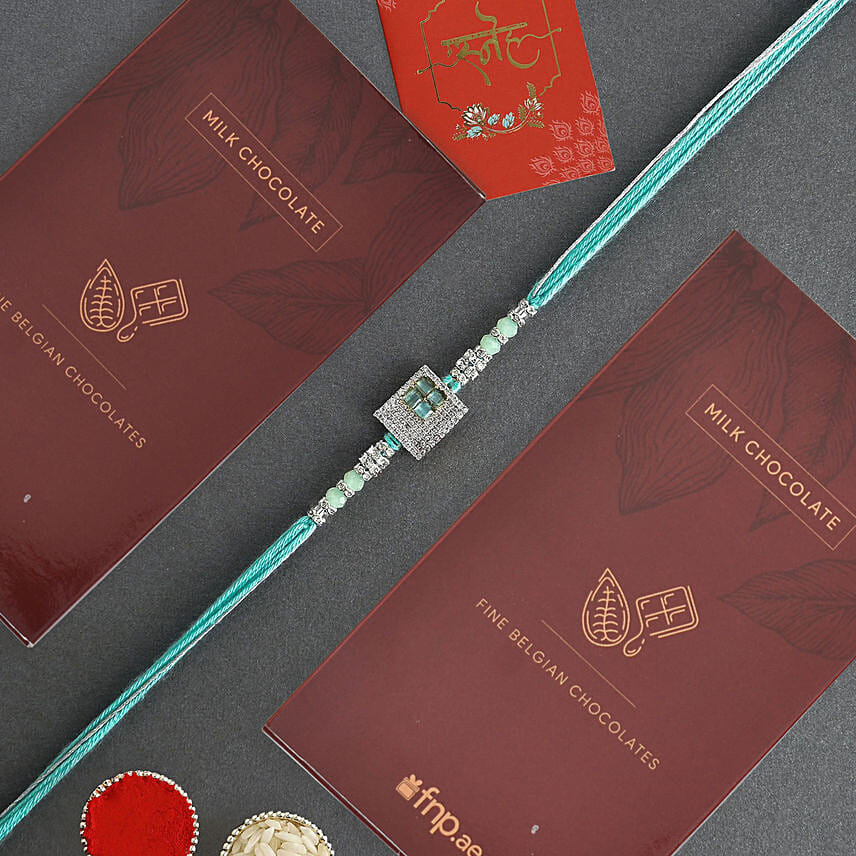 Imperial American Diamond Rakhi N Milk Chocolate Bar: Rakhi With Chocolates