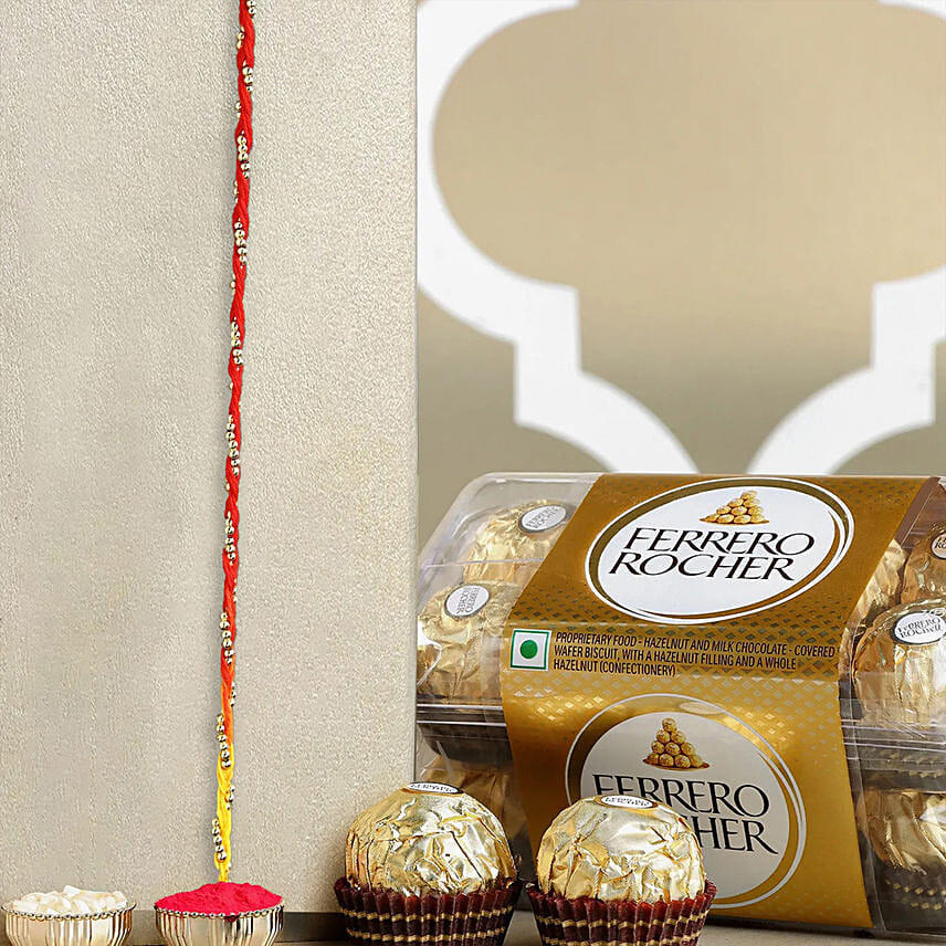Sacred Beadwork Mauli Rakhi N Milk Ferrero Delights: Mauli Rakhi 