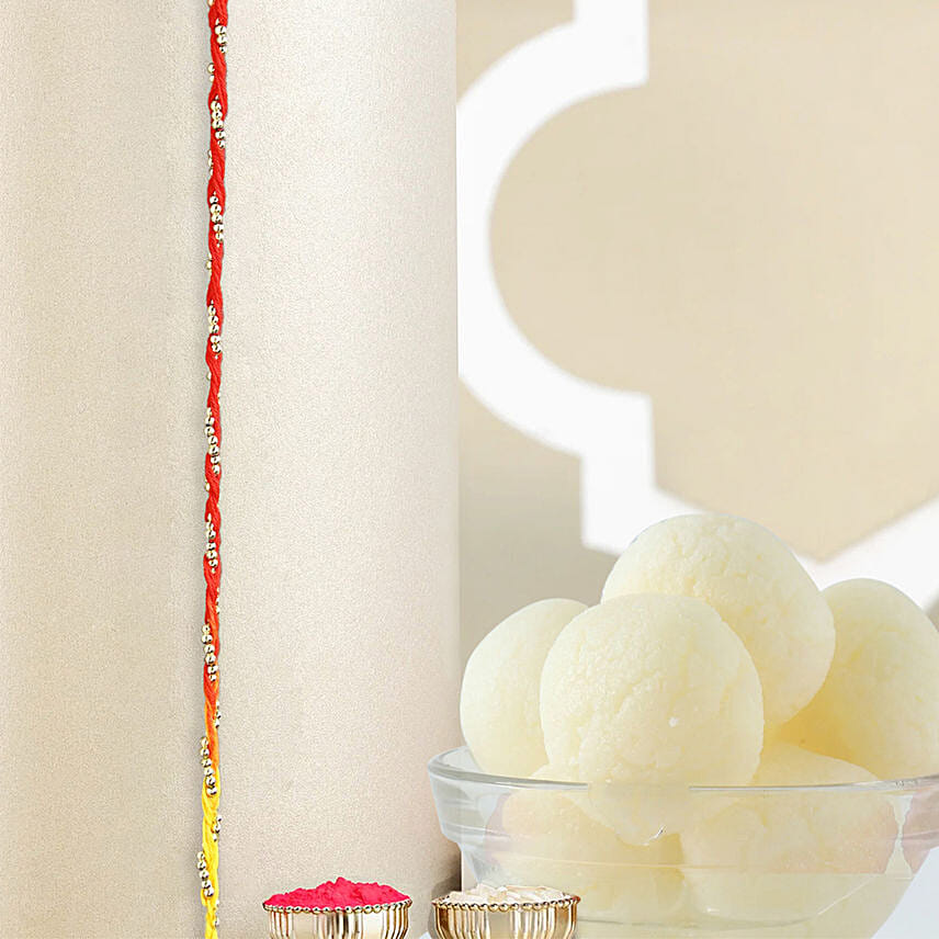 Sacred Beadwork Mauli Rakhi N Milk Rasgulla Combo: Mauli Rakhi