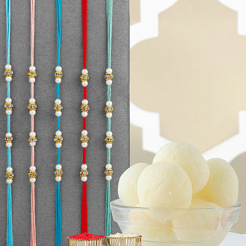 Understated Elegance Beads Rakhi Set of 5 N Rasgulla: Ethnic Rakhi