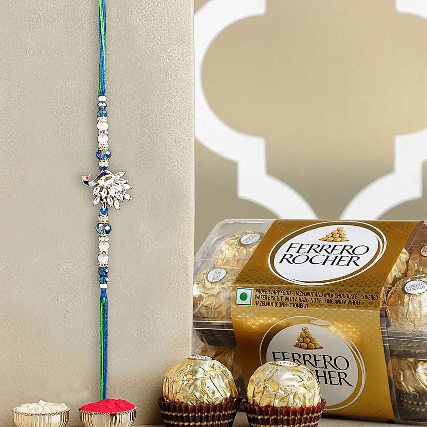 Mystic Harmony Peacock Rakhi N Ferrero Delight: Raksha Bandhan Gifts for Brother