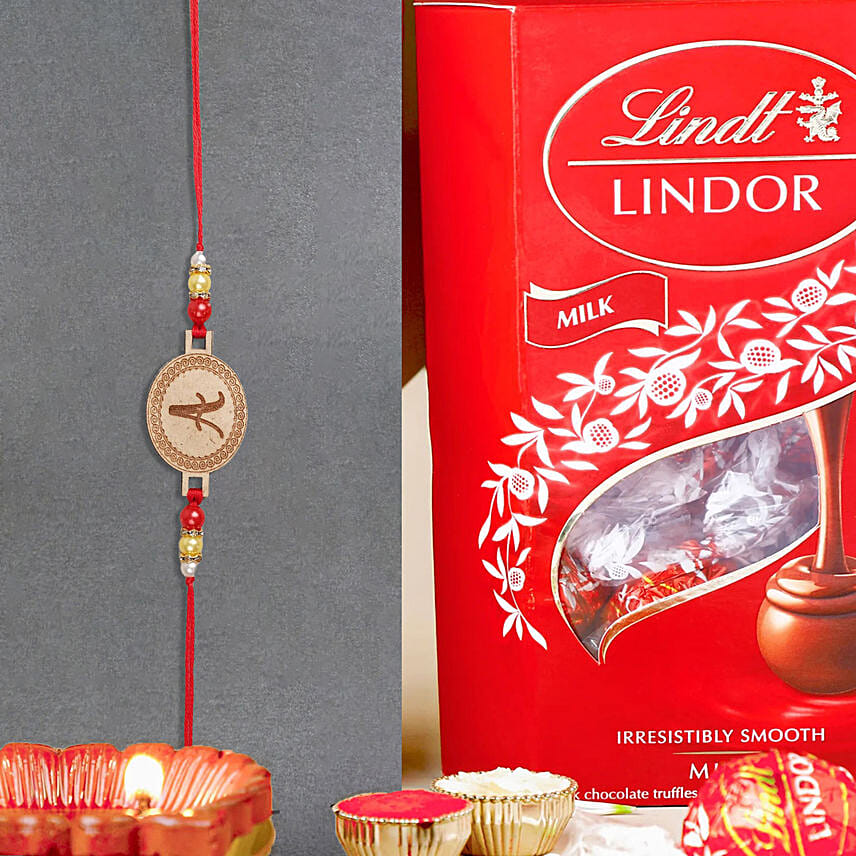 Sneh Personalised Small Oval Shaped Rakhi N Lindt: Rakhi With Chocolates