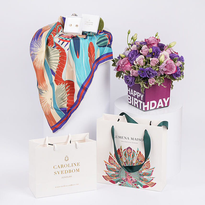 100% Silk scarf with Swarovski Crystal Stud for Her: Lumena Maison Gifts