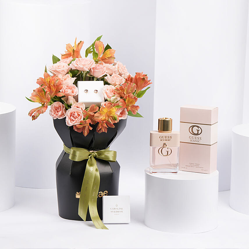 Guess Iconic N Ear ring Gift Set For Her: Guess Perfumes N Makeup Kit