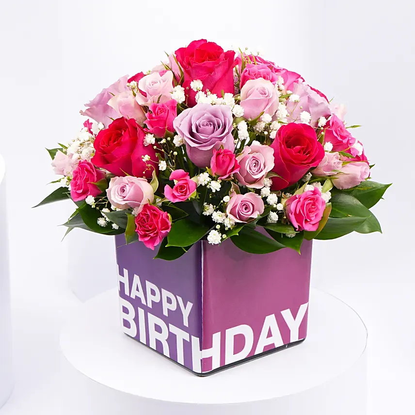 Mixed Flowers In Square Glass Vase: Flowers for Him