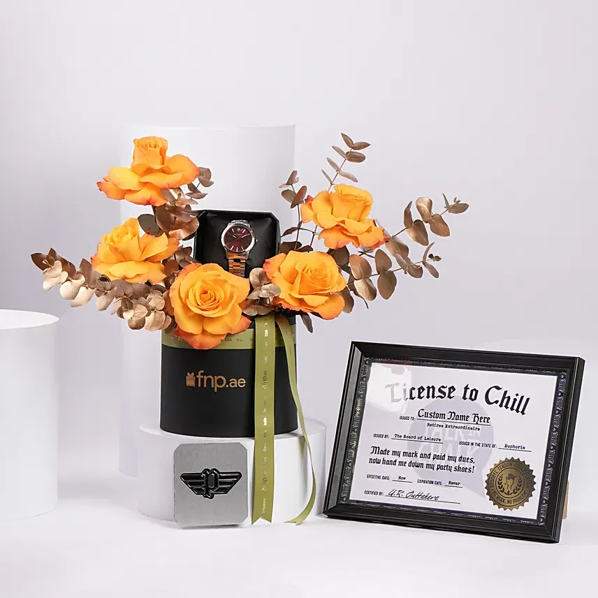 Retirement Gift Watch with Flowers n Personalised Name Frame: Police Accessories