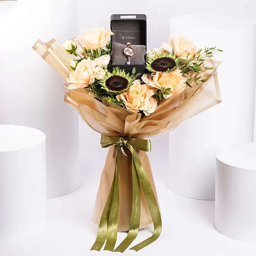 Titan Raga Watch for her Rose Gold with Flowers: Titan Watches