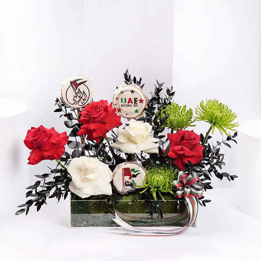 Cookies and Flowers National Day Arrangement: UAE National Day Gifts
