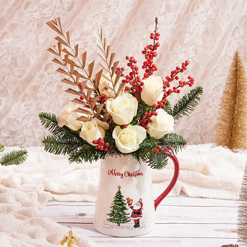 Merry Christmas Flowers Ceramic Vase: Christmas Gift For Her