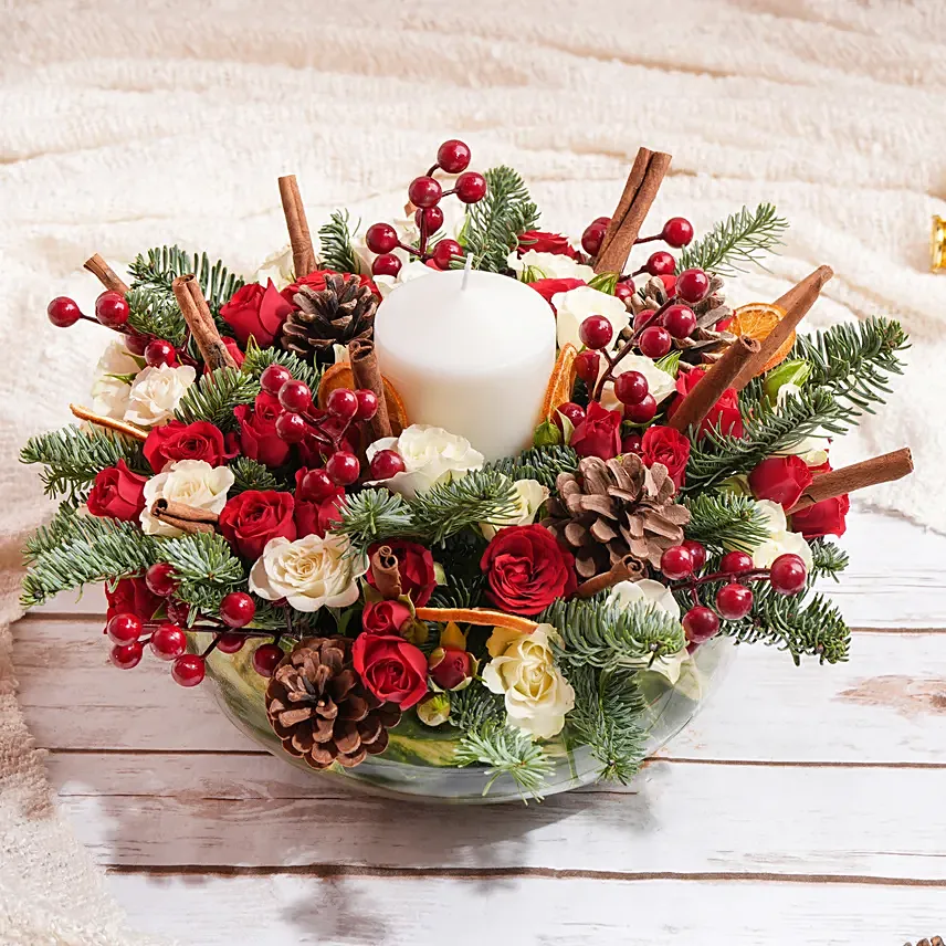 Season Brightness Floral Centerpiece: Candles