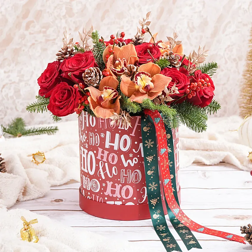 Cybidium And Roses Holidays Celebration Flower Box: Flower Arrangements 