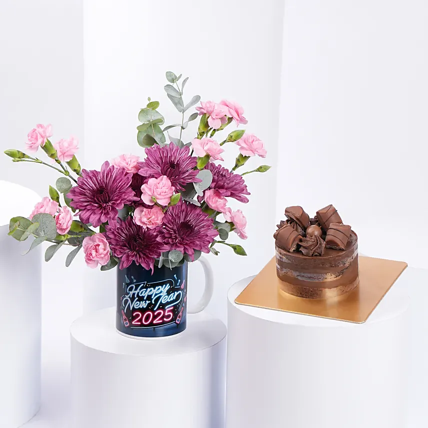New Year Flower Mug And Mono Cake: New Year Flowers 