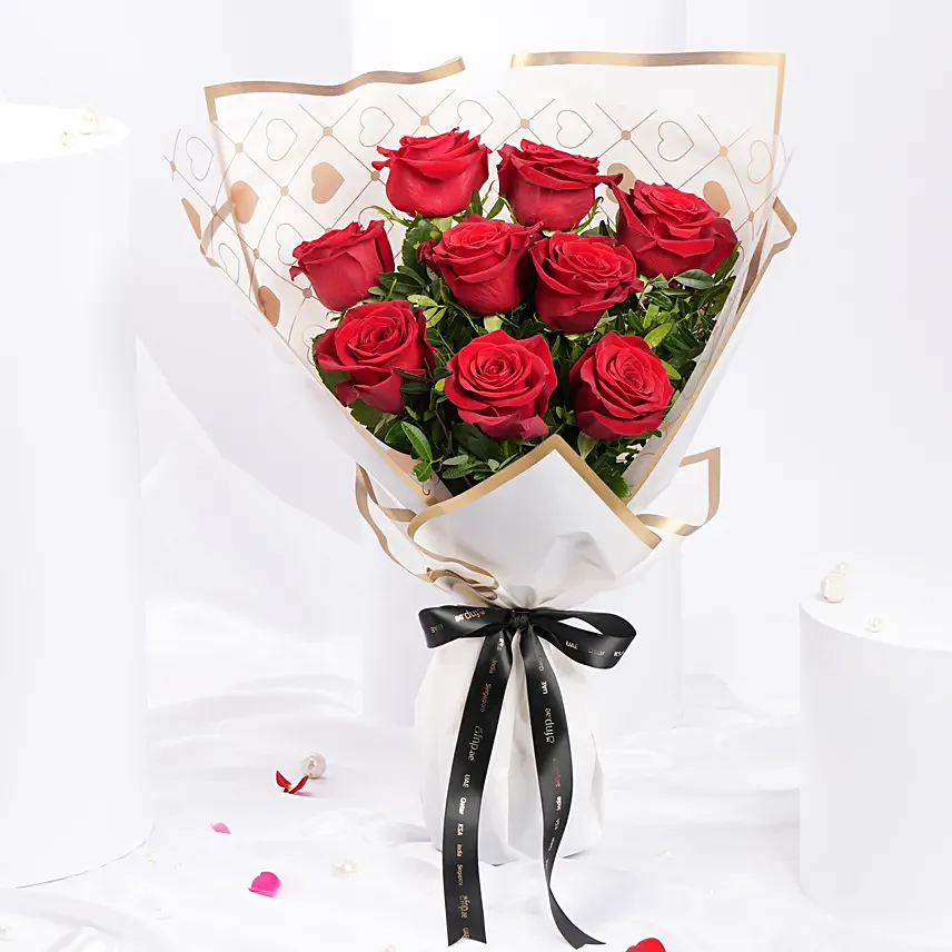 Lovers Bloom 9 Rose Bouquet: Valentine Flower Bouquets