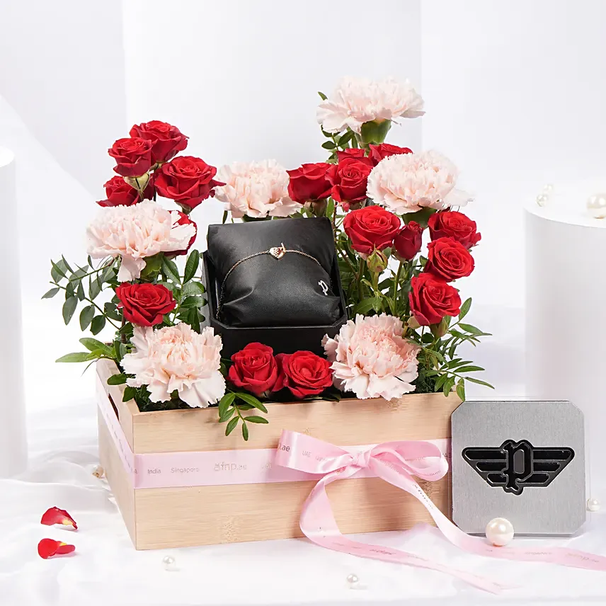 Police Heartstone & Crystal Bracelet For Her With Flowers: Gifts for Girlfriend