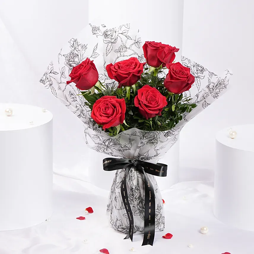 Bouquet of 6 Red Roses for Valentines: Valentine's Day Gifts