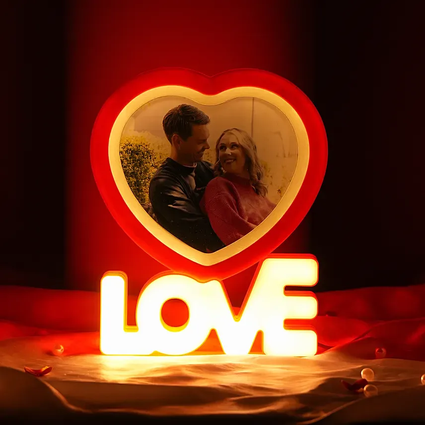 Heart Led Photo Frame: Personalised Valentines Day Gifts   