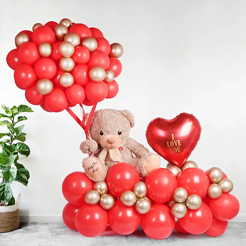 I Love You Balloon Arrangement With Teddy Red: Soft Toys