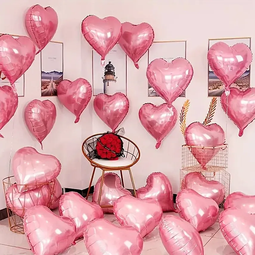 Roses Bouquet and Pink Heart Balloons Decoration: Experiential Gifts