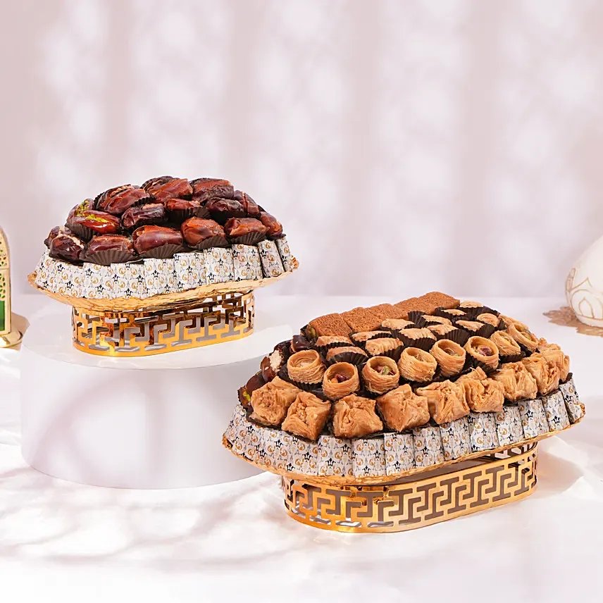 Set of Two Dates and Chocolates Platters: Eid Gifts 