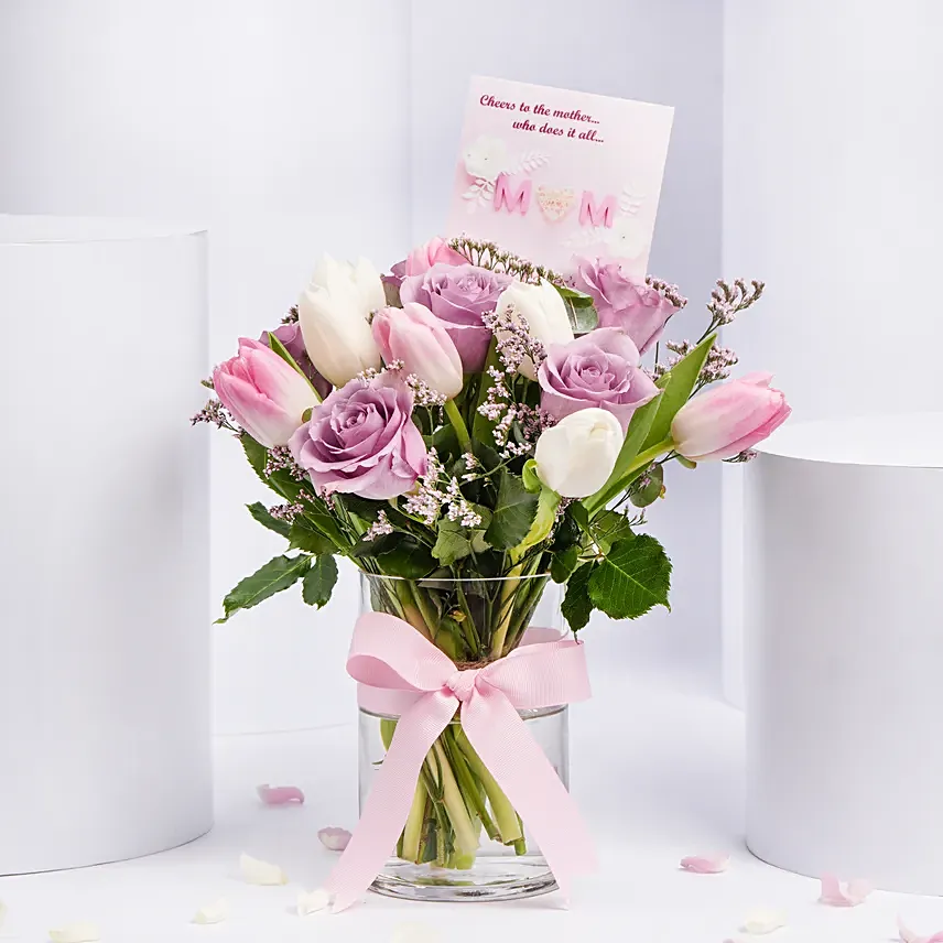 Tender Love Roses And Tulips: Mother's Day Flowers