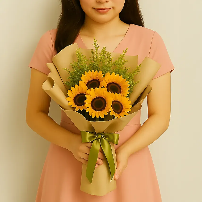 Ravishing Sunflowers Beautifully Tied Bouquet: Flower for Him