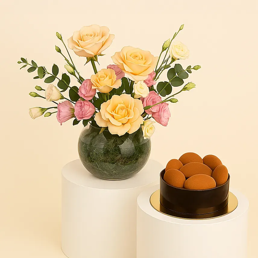 Mix Flowers and Tiramisu Cake Combo: Tiramisu Cakes