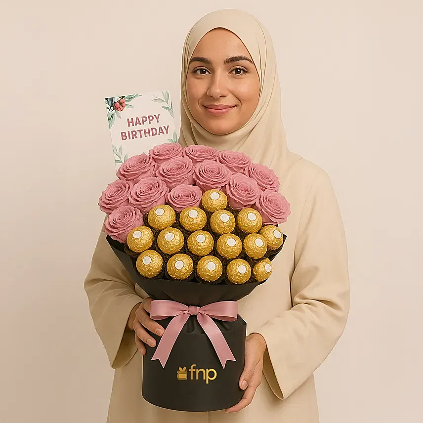 Roses And Rochers Birthday Bouquet: 