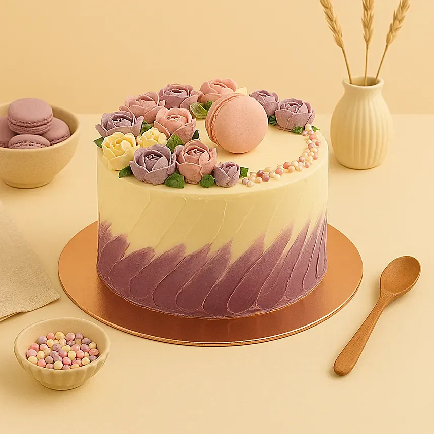 Flowers And Macaroon Chocolate Cake: Cake Delivery in Abu Dhabi