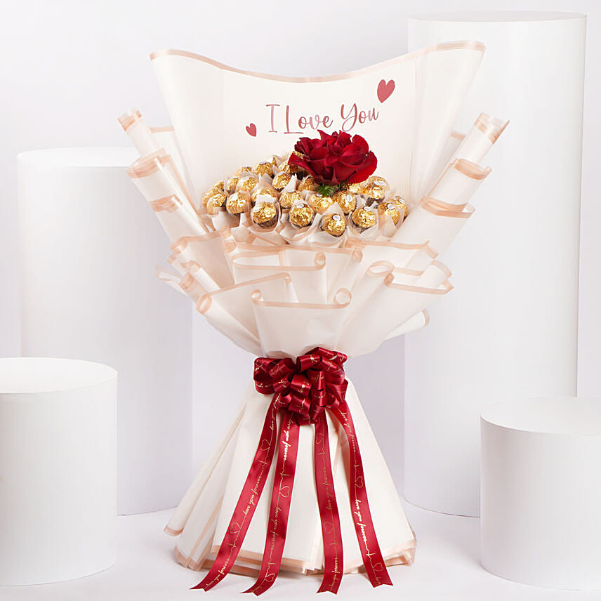 I love U Rocher Bouquet: Karwa Chauth Gift for Wife