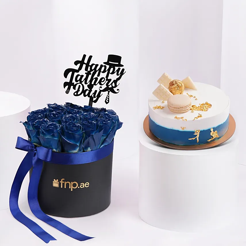 Royal Dad Blooms Box With Cake: Fathers Day Gift Combo