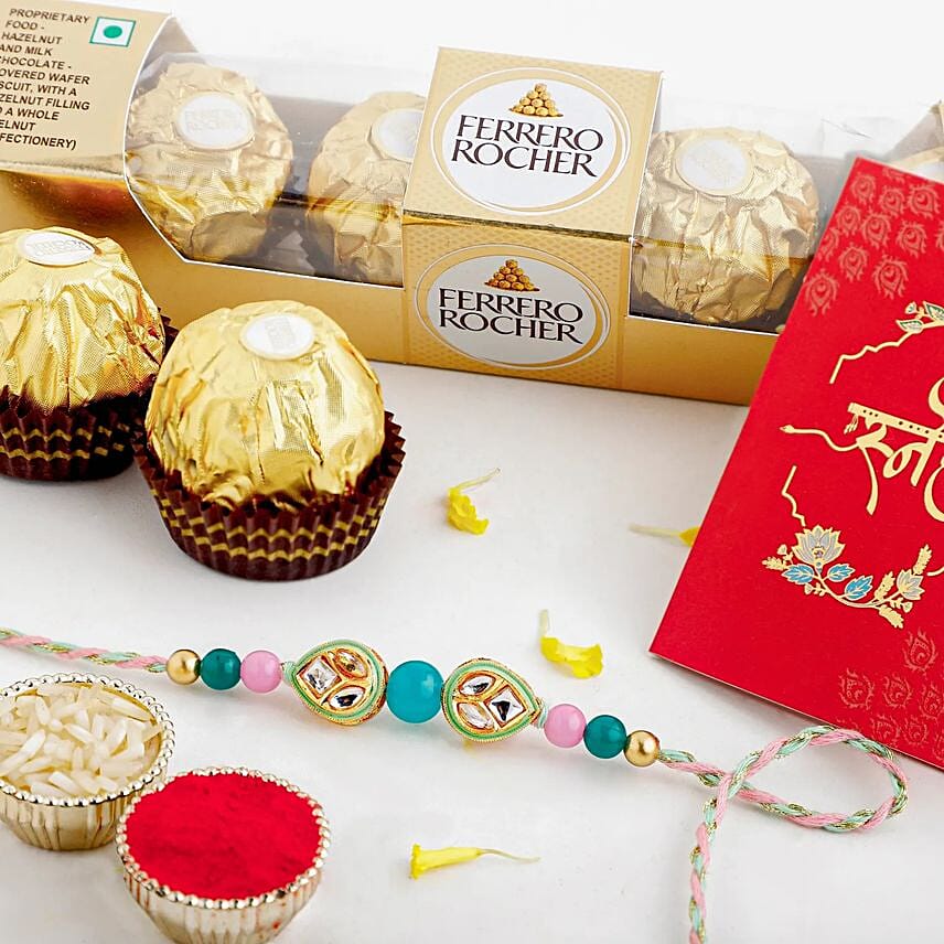 Opulent Kundan Rakhi N Ferrero Rocher Bliss: Rakhi In Dubai