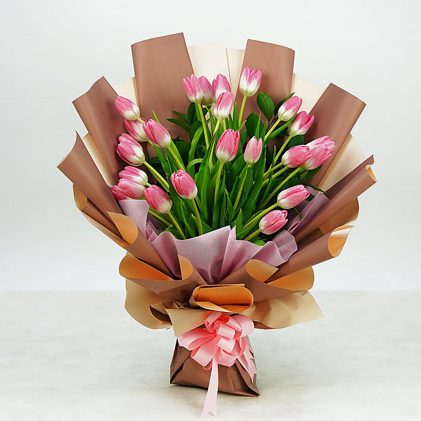 Lovely Pink N Light Pink Tulips Bouquet: Send Flowers to Lebanon