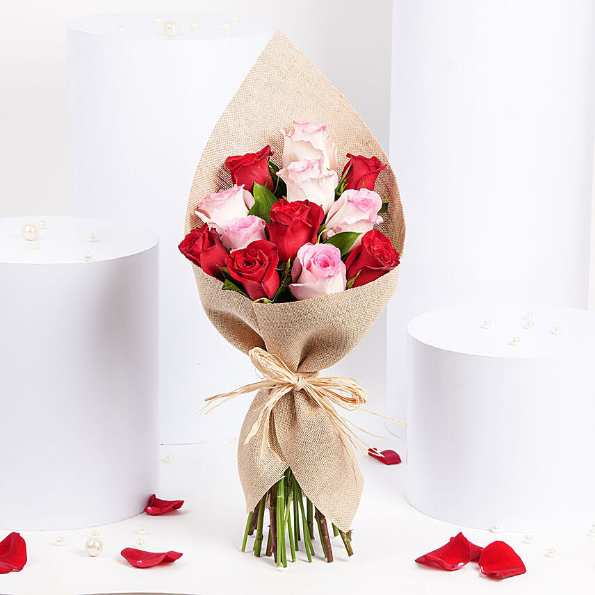 6 Pink 6 Red Roses Warmth Bouquet: Valentine Gifts Lebanon