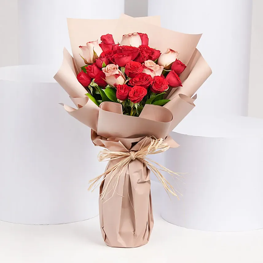 8 Cappaccino And Red Roses Bouquet: 