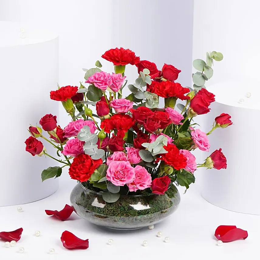 Roses Charm In Glass Dish: Send Flowers to Lebanon