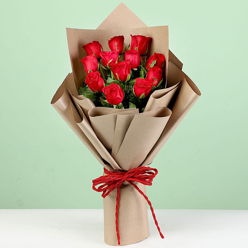 12 exotic red roses bouquet: Romantic Flower Bouquet Delivery