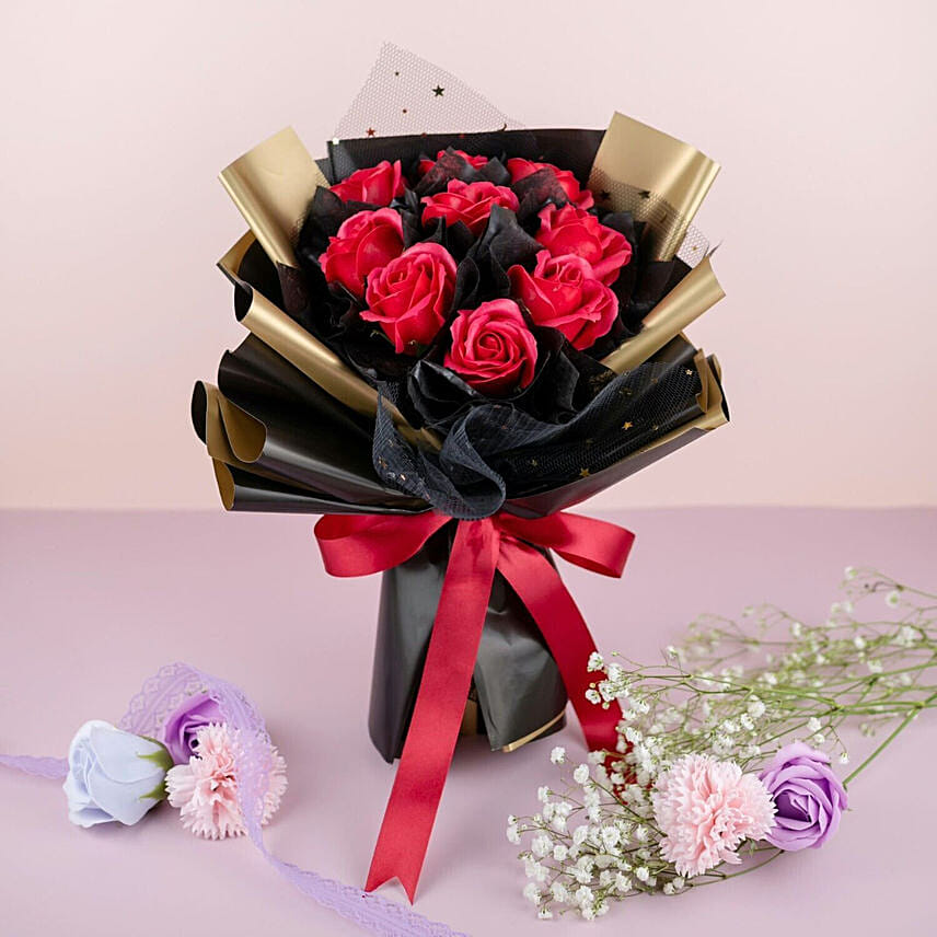 Alluring Red Soap Roses Bouquet: Birthday Gifts