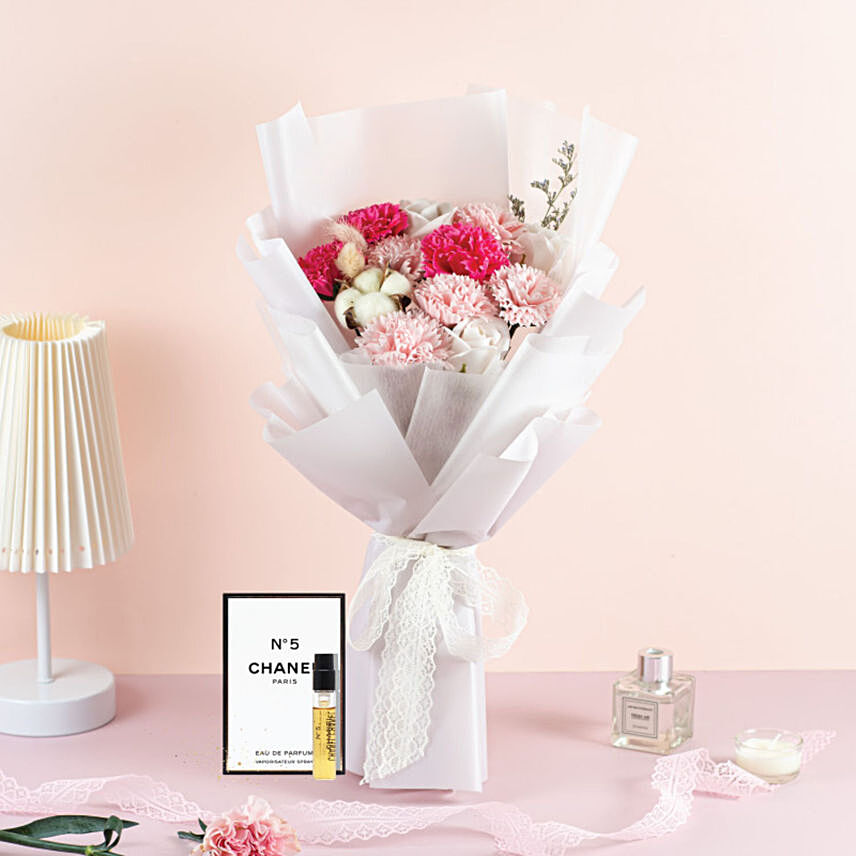 Carnations And Roses Bouquet With Chanel Perfume: Carnations Flowers 
