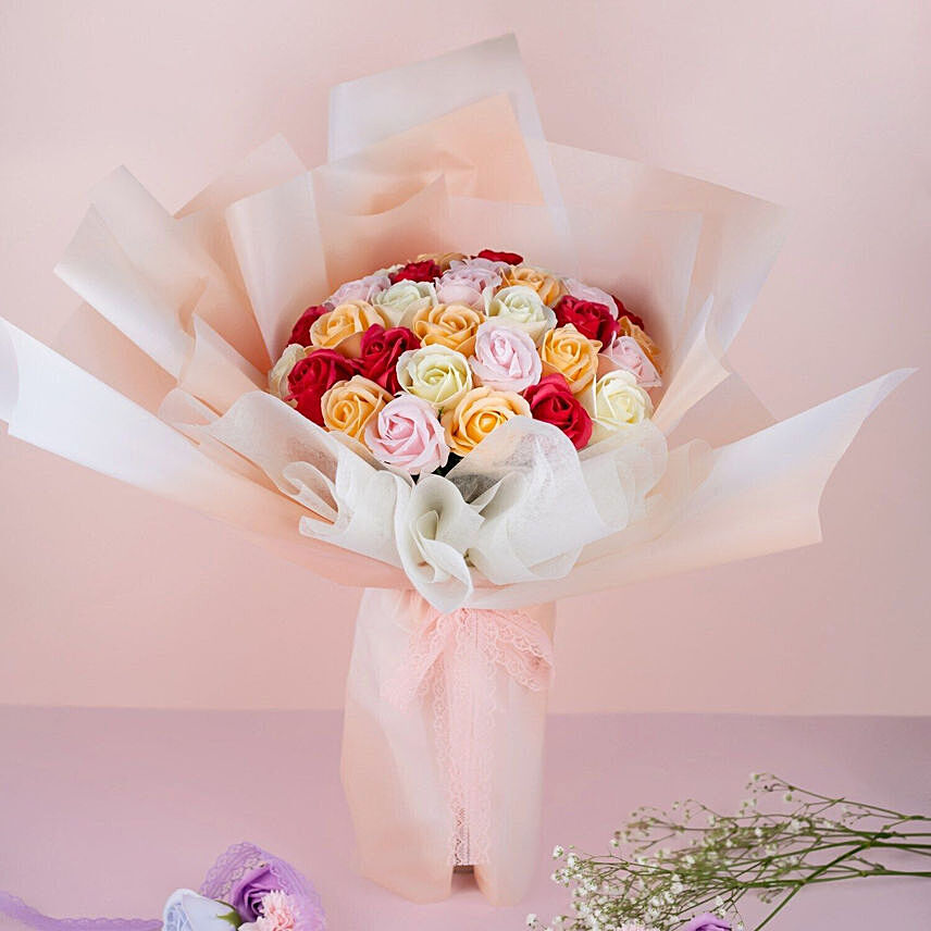 Rose And Hydrangea Soap Flowers Bouquet: Birthday Flowers Bouquet