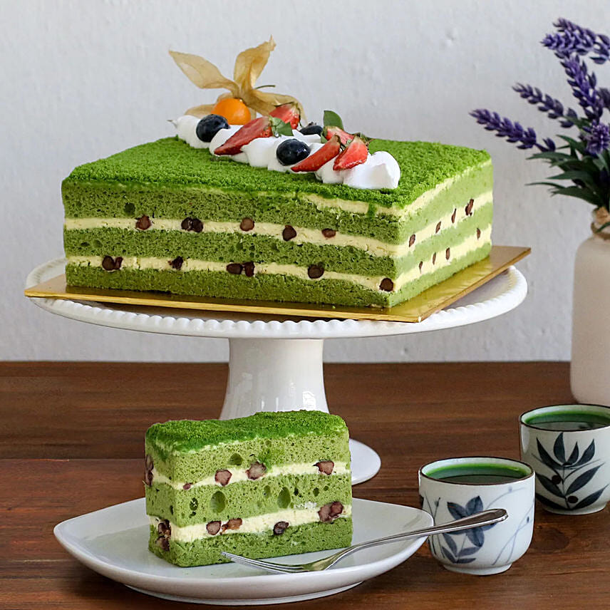 Tempting Green Tea Sponge Cake: Anniversary Cakes 