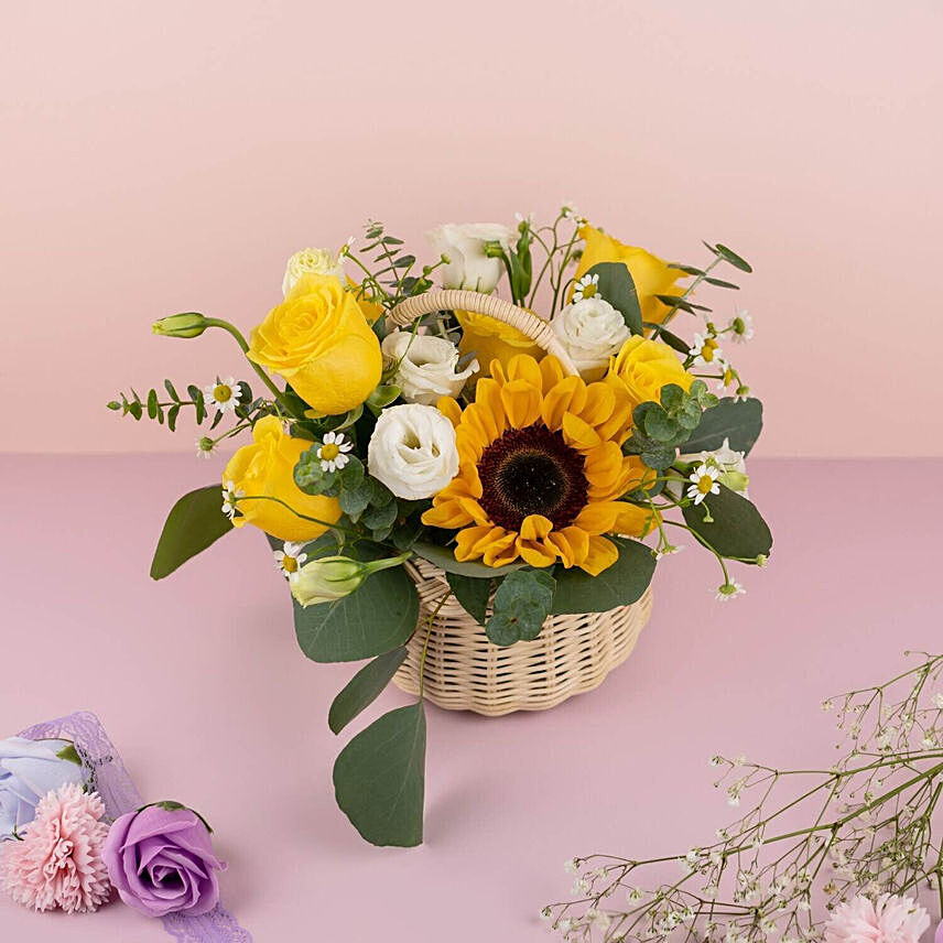 Vibrant Mixed Flowers Basket: 